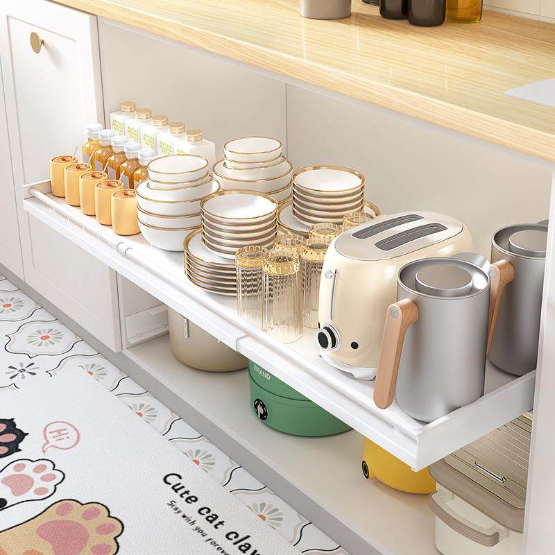 厨房置物架可伸缩下水槽抽拉放锅架多功能锅具储物收纳橱柜分层架