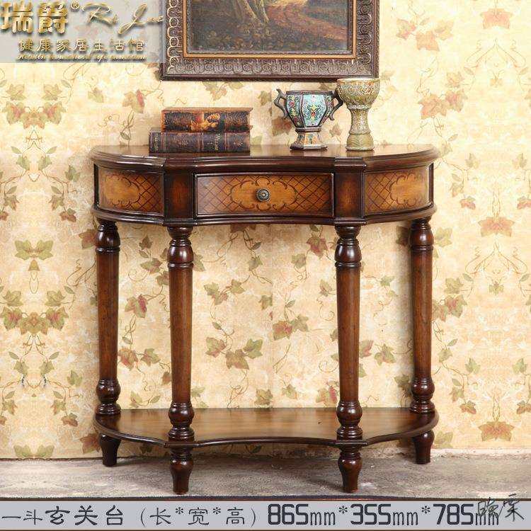 玄关桌欧式做旧田园复古彩绘玄关台美式门厅置物桌地中海小桌子