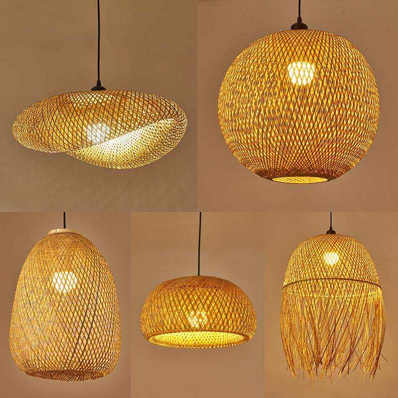 美式田园竹编吊灯餐厅东南亚灯具茶楼藤艺竹艺灯饰木艺吊灯客厅灯