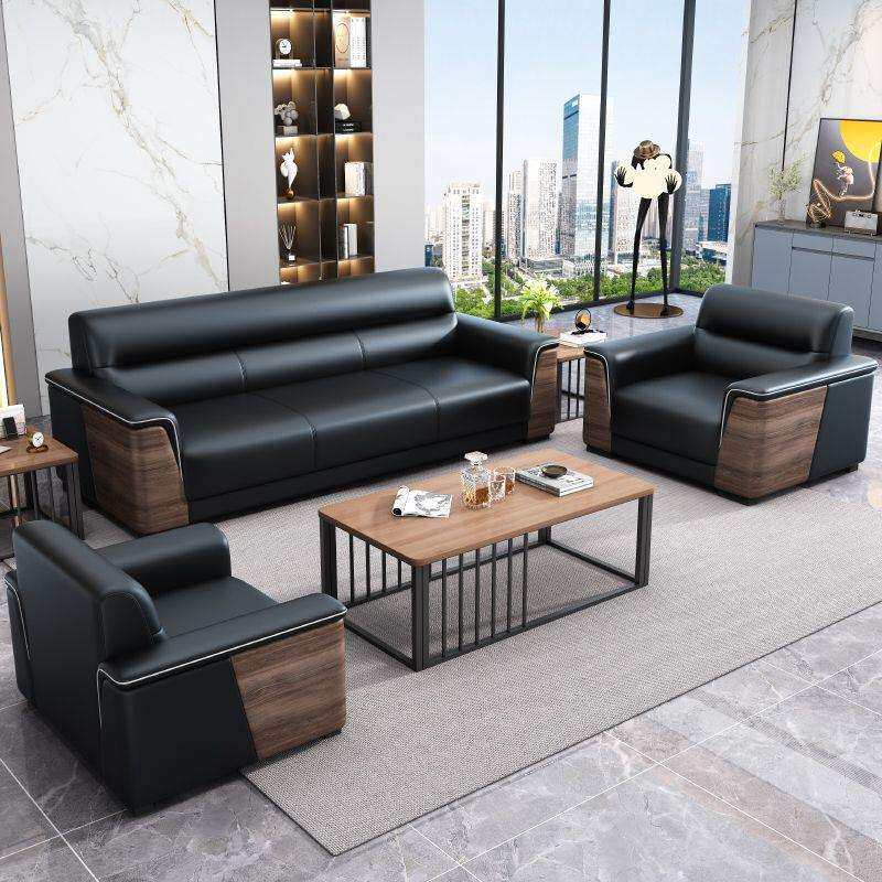 办公室办公沙发简约现代商务接待茶几套装三人经理室会客风岩板