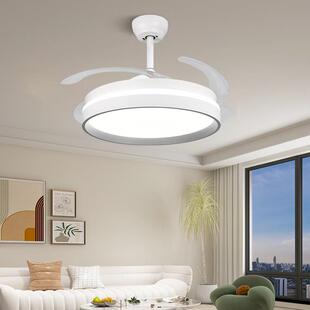 餐厅风扇灯卧室奶油风隐形静音吊扇灯全普光客厅带灯风扇智能一体