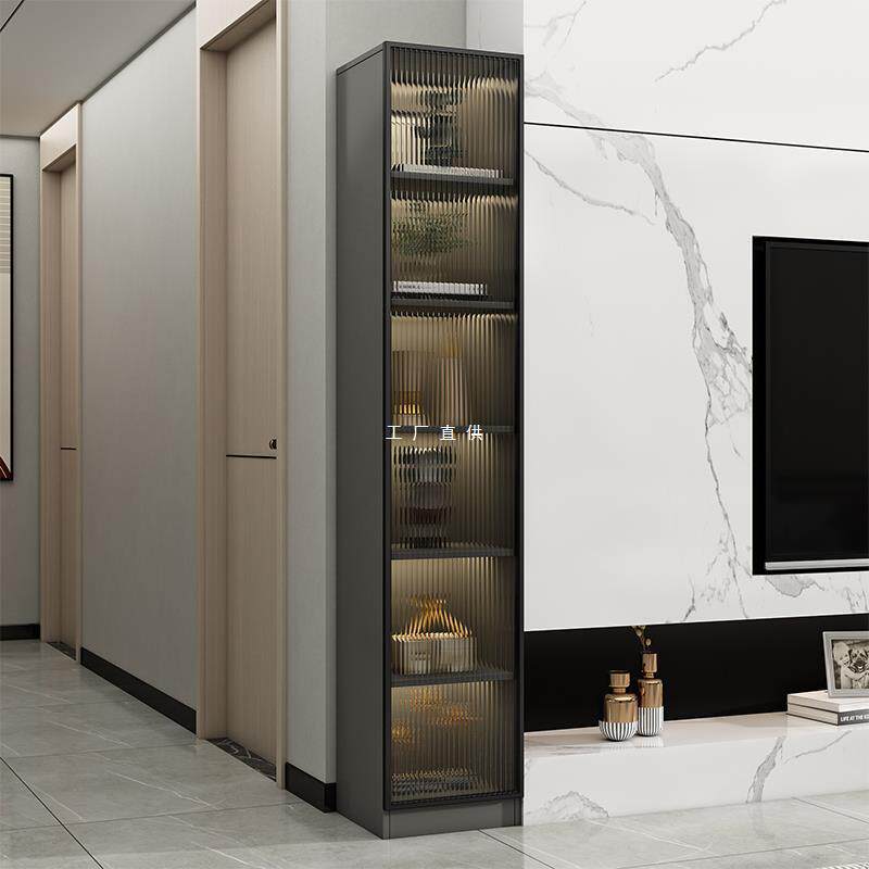 书柜玻璃门防尘书架置物柜客厅窄夹缝柜家用储物柜落地组合展示柜