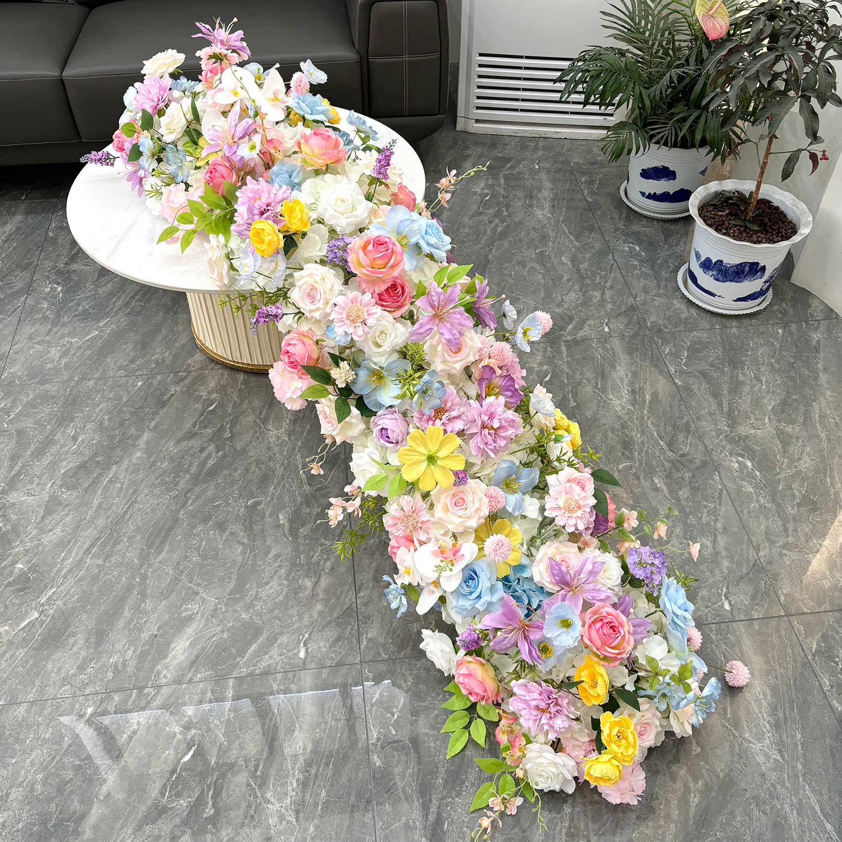 婚礼背景花排拱门花橱窗展厅桌花长条花假花仿真花网红打卡装饰花