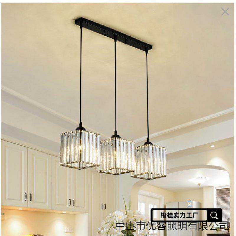 北欧餐厅吊灯饭厅餐桌灯书房吧台三头简约现代轻奢创意水晶吊灯具