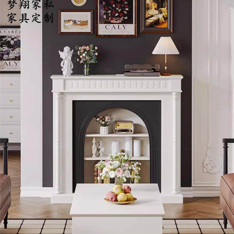 法式复古客厅壁炉柜美式白色装饰柜摆件玄关靠墙家用大厅装饰柜