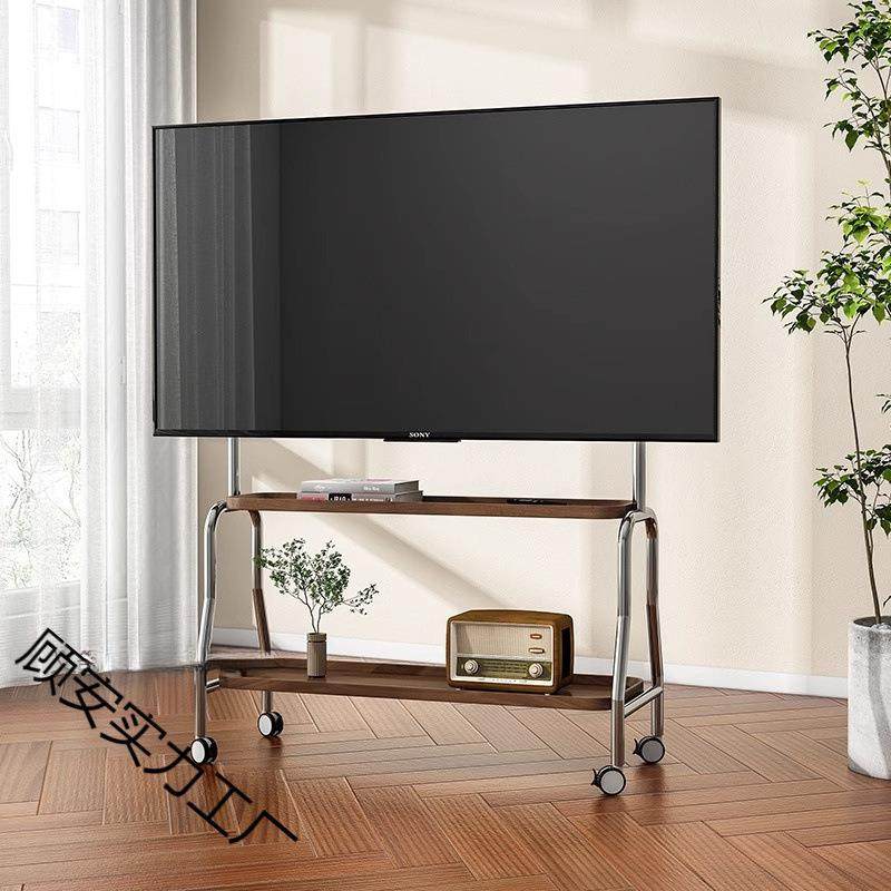 电视支架可移动落地支架家用带轮不锈钢艺术推车适用于32-75寸