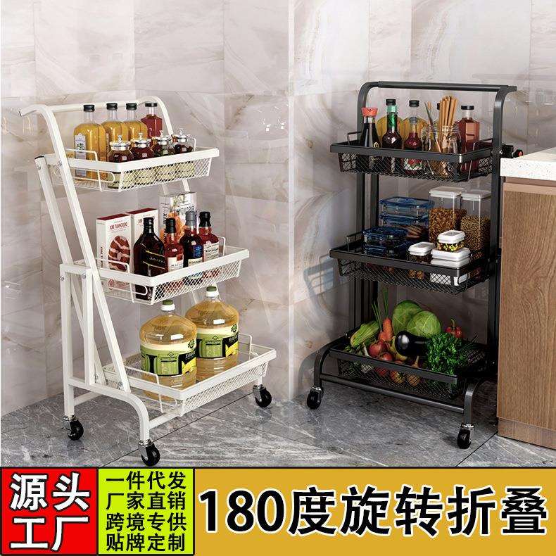 旋转折叠推车置物架大容量厨房平行小推车客厅收纳架