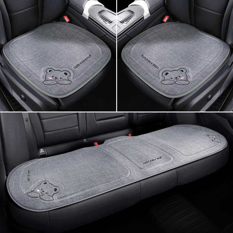 汽车亚麻棉麻座垫四季通用透气通风可爱卡通车内坐垫单片座椅座套