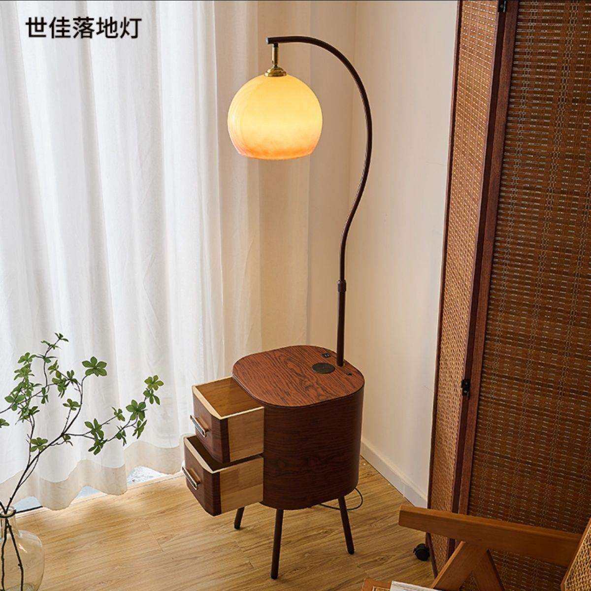 客厅卧室古风落地灯置物架氛围复古沙发床头柜一体茶几台灯凌农
