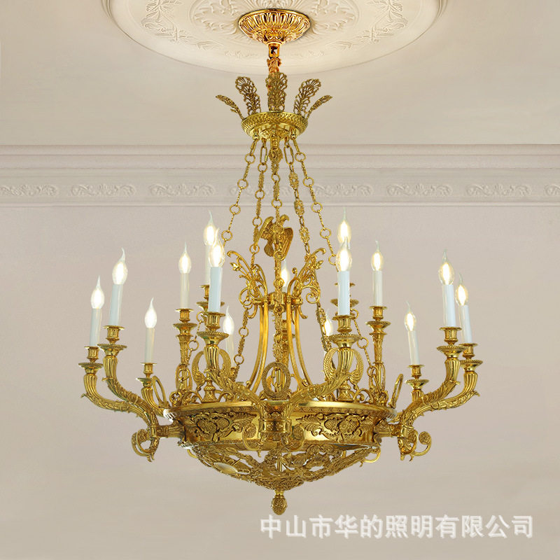 法式铜灯奢华复式楼中空大吊灯欧式全铜灯饰别墅大厅灯具复古客厅