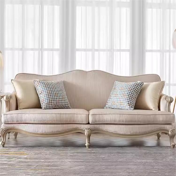 美式乡村实木复古沙发欧式简约布艺三人别墅法式家具双人沙发轻奢