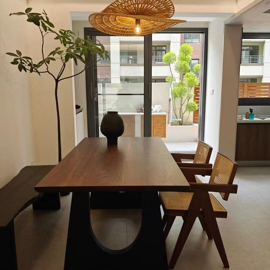 北美黑胡桃木餐桌中古风原木大板工作台去客厅化书桌长条会议桌