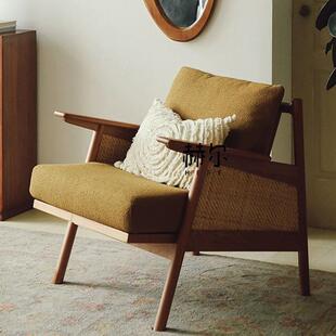 中古单人沙发椅法式复古客厅阳台卧室设计师实木樱桃木休闲椅子