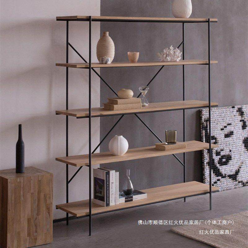 美式复古实木书架书柜工业风置物架落地多层收纳储物架铁艺展示架