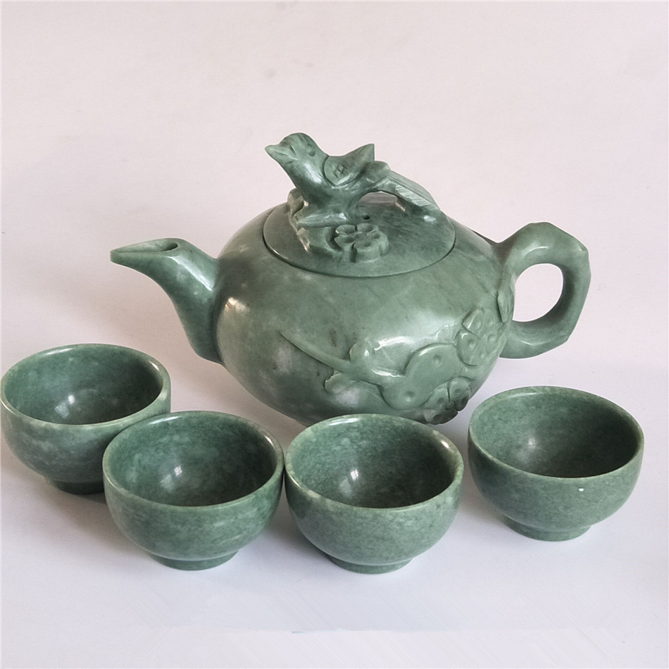 玉器工艺品翡翠色玉茶壶贵州翠喜上眉梢茶具家居送礼茶具摆饰