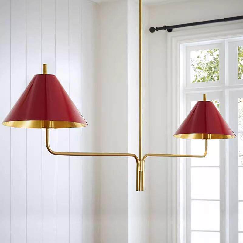 美式乡村复古两头客厅吊灯铁艺枝型圆形灯罩餐厅茶室法式中古灯具