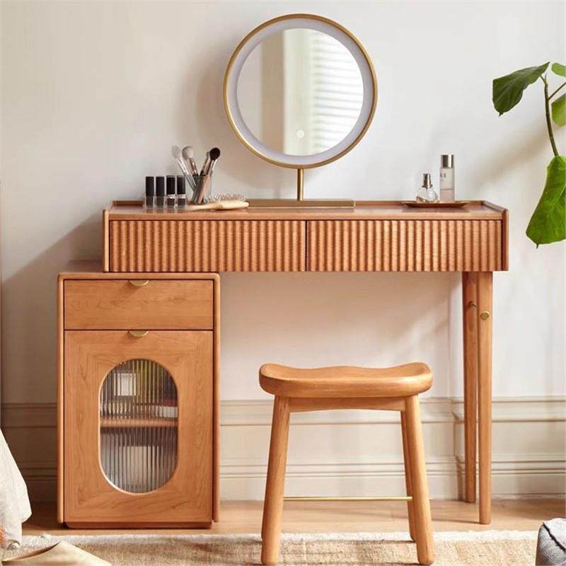 北欧实木梳妆台日式家用小户型带抽屉化妆台卧室樱桃木色梳妆桌