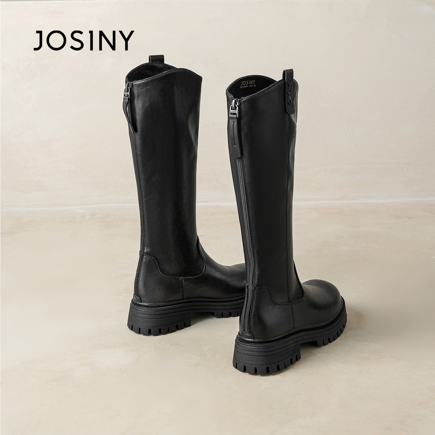 卓诗尼小个子长筒靴黑色高跟靴子