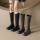 卓诗尼厚底长筒骑士靴女2025新款 秋冬加绒小个子增高显瘦瘦高筒靴