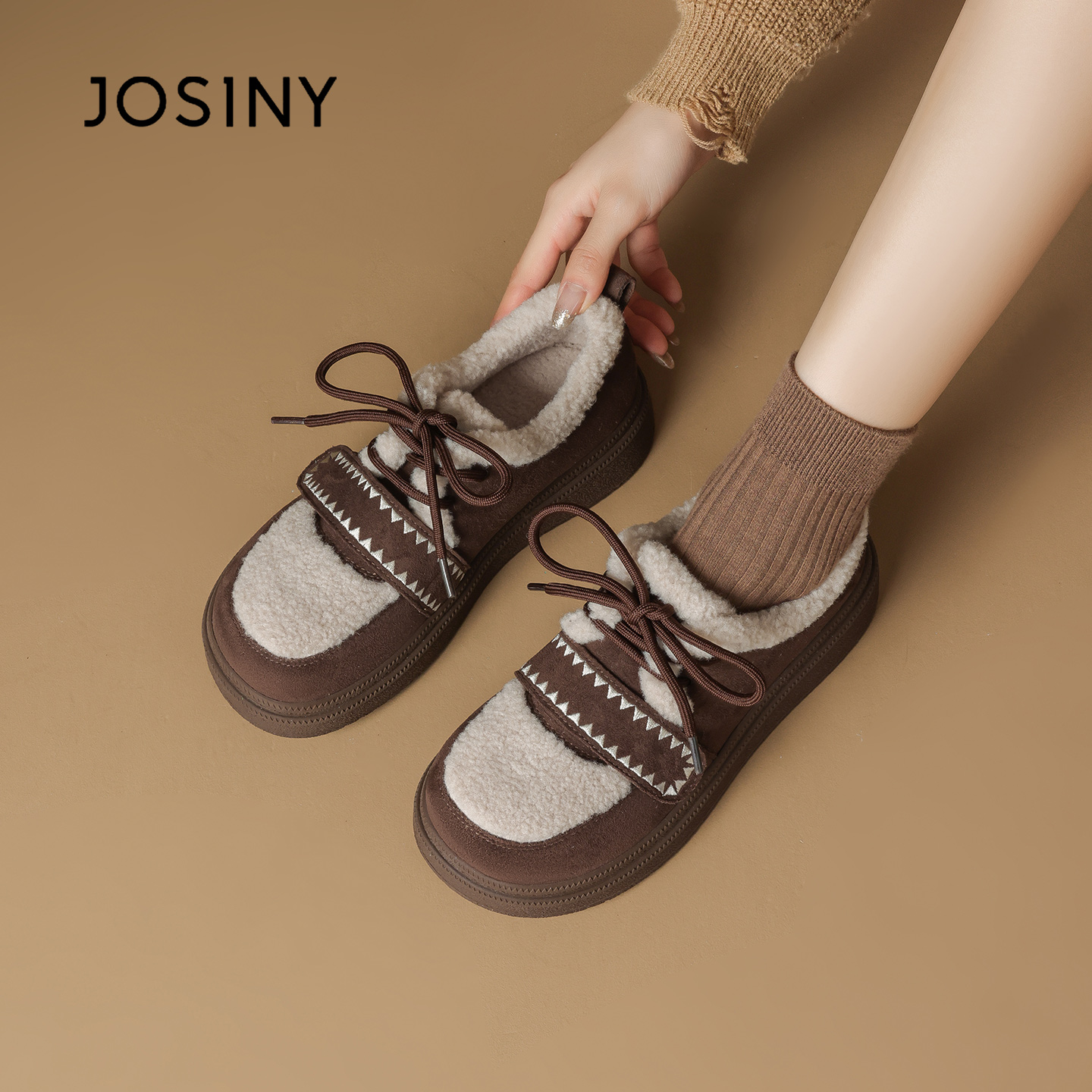 卓诗尼厚底乐福鞋报端棉鞋休闲鞋