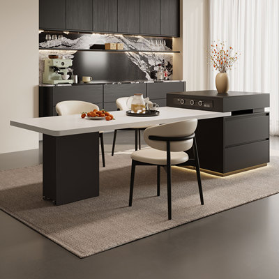 意式轻奢下挂岩板岛台餐桌一体可伸缩家用开放式厨房高级感中导台