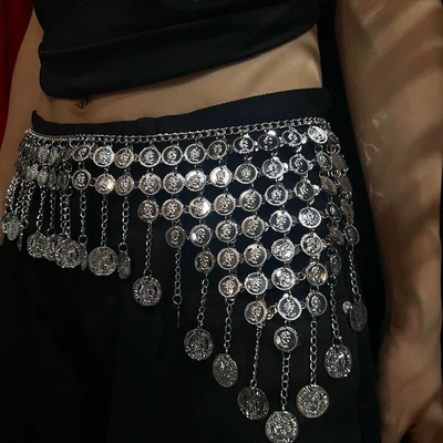 小桂新款肚皮舞印度舞蹈服装演出服腰链肚皮舞圆币塔形金属腰链