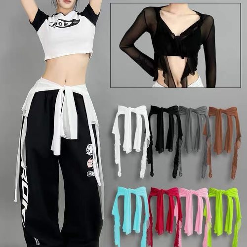 街舞潮牌爵士休闲修身跳舞上衣女jazz运动服装腰搭肚皮舞穿搭