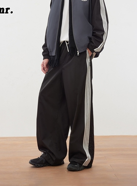 MLMR秋季新款休闲感运动风廓形松紧腰宽腿裤长裤撞色拼接男女