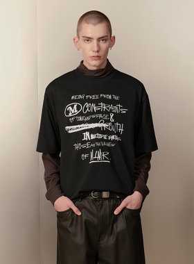 MLMR夏季新款艺术感字母涂鸦舒适纯棉百搭宽松圆领T恤男女