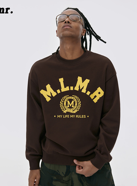 MLMR潮流早秋男女同款oversize宽松帽衫撞色美式圆领卫衣女秋冬