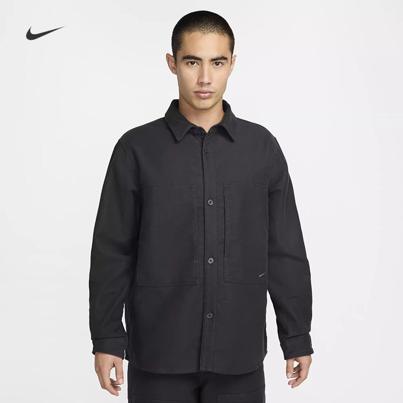 耐克/NIKE男子运动宽松休闲舒适纯棉翻领衬衫上衣FB7743-060-104