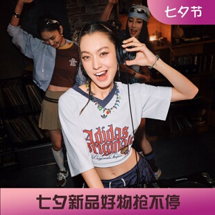阿迪达斯三叶草女子运动休闲超宽松印花V领短袖T恤KT3062 KT3063