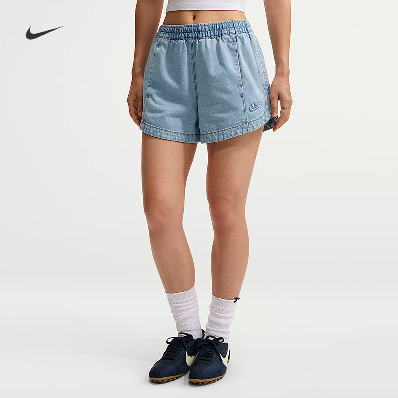 耐克/NIKE女子运动休闲复古水洗夏季新款牛仔中腰短裤IV4967-440