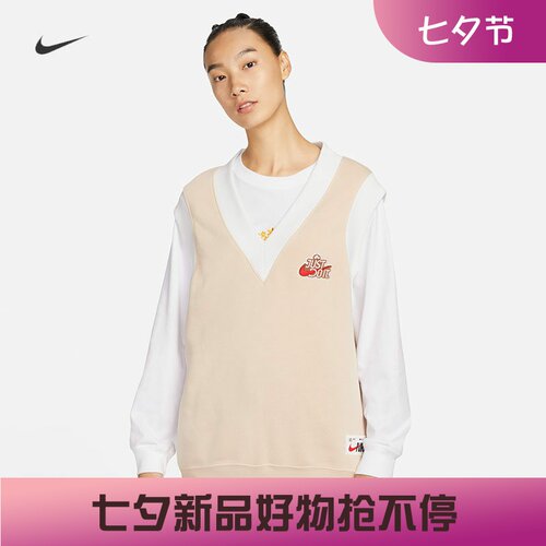 耐克女子运动休闲加绒V领背心