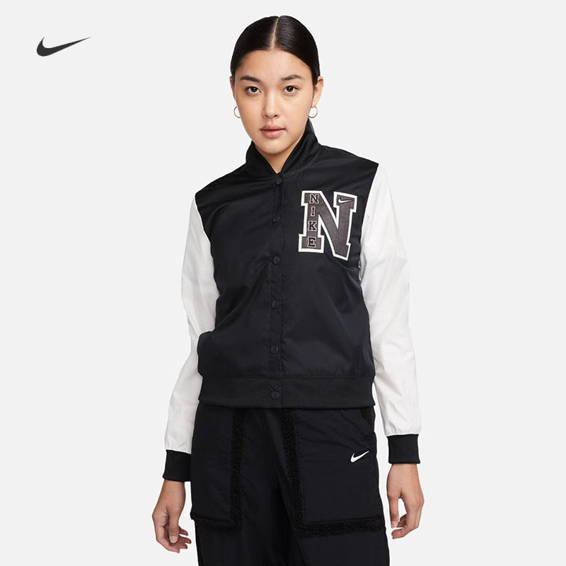 耐克女子休闲复古棒球服夹克外套
