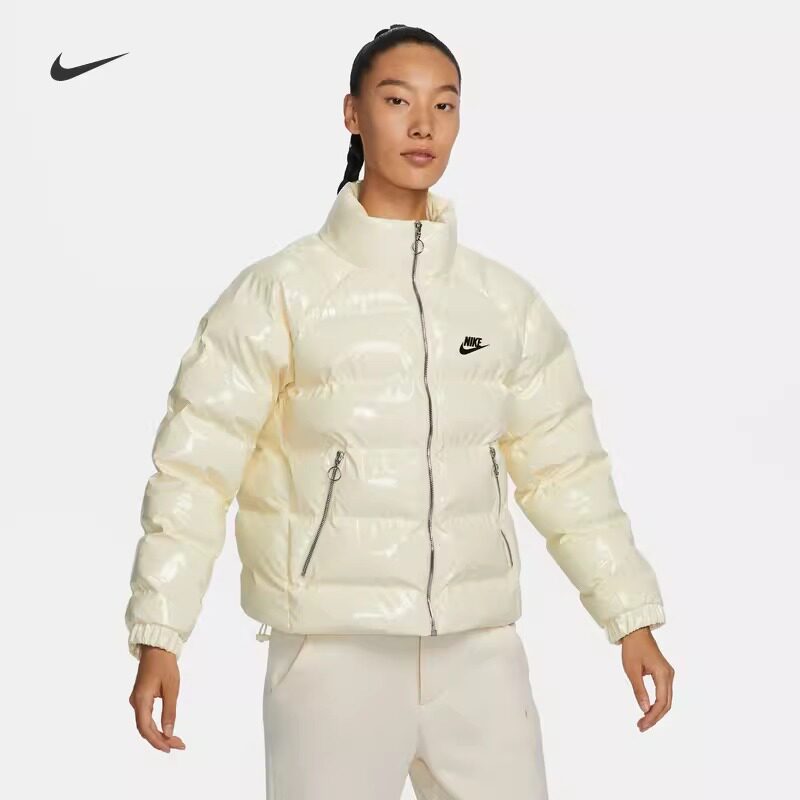 耐克女子宽松休闲漆皮棉服外套