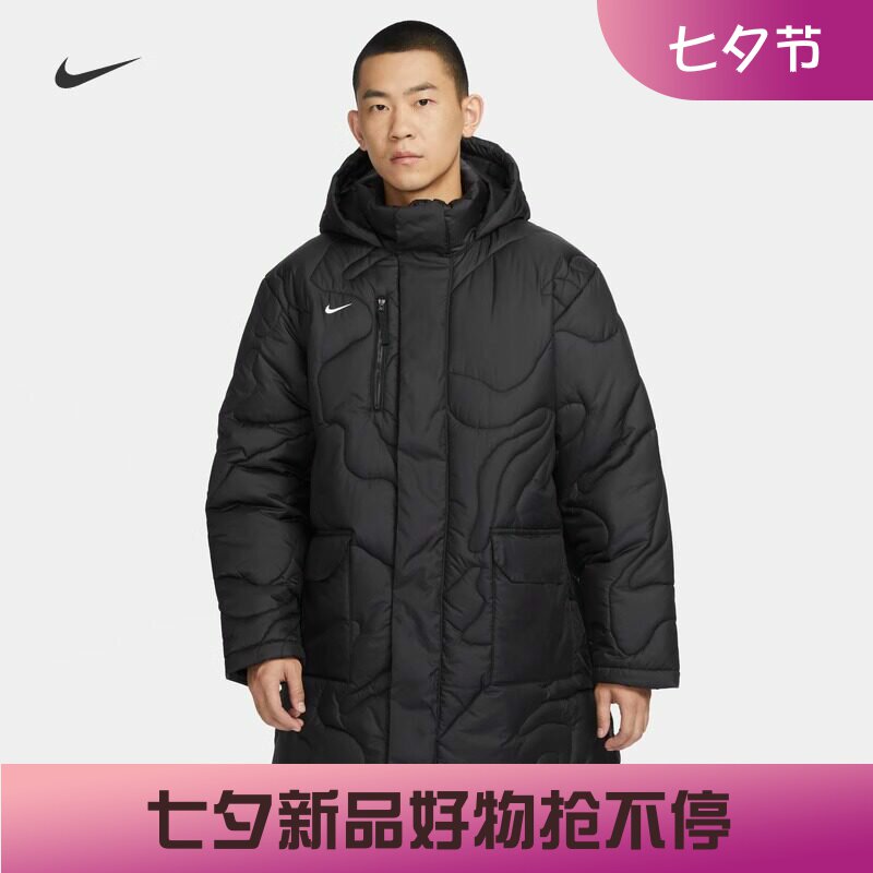 耐克/NIKE男子运动宽松休闲保暖中长款足球棉服外套FB6337-010