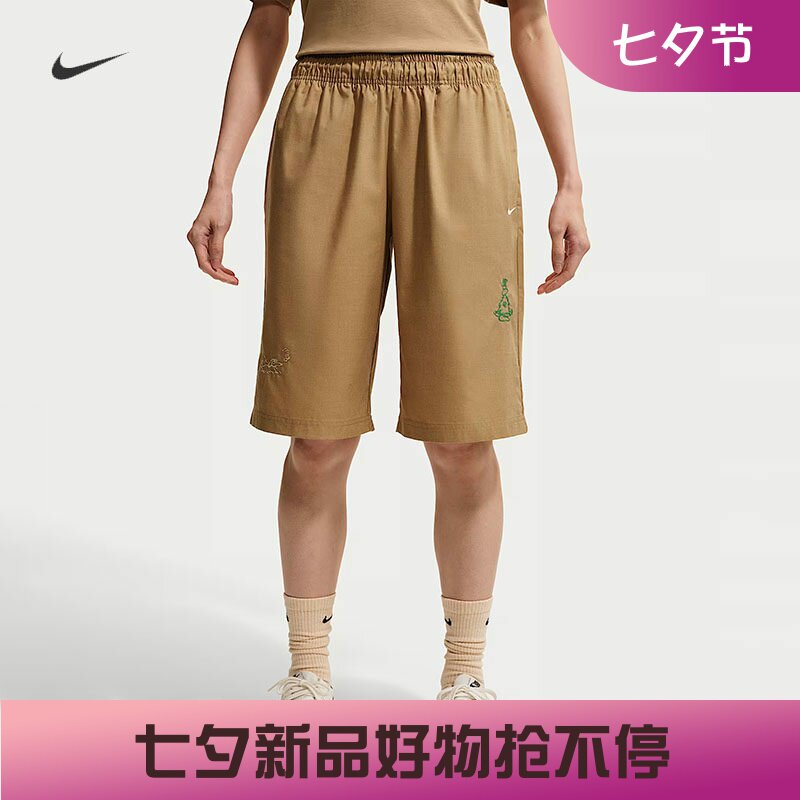耐克/NIKE女子运动宽松休闲中腰斜纹布梭织中长裤短裤IW1216-242