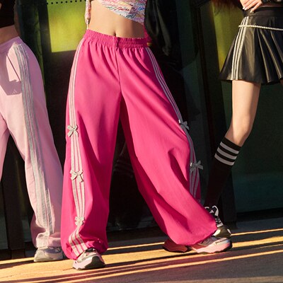 阿迪达斯女子运动宽松休闲三条纹防晒蝴蝶结香蕉裤KR7597 KR7598