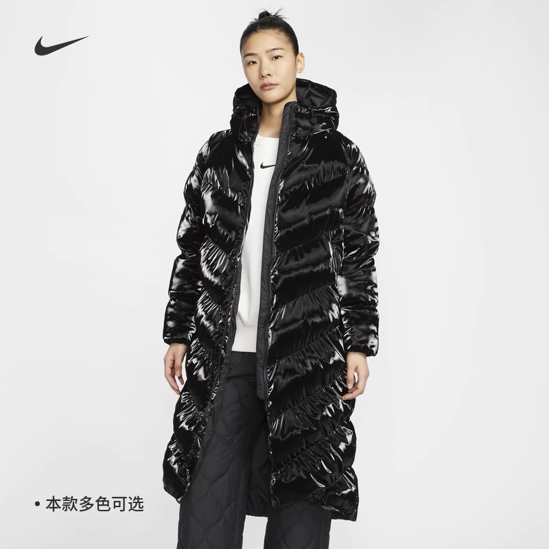 耐克女子亮面保暖长款棉服外套