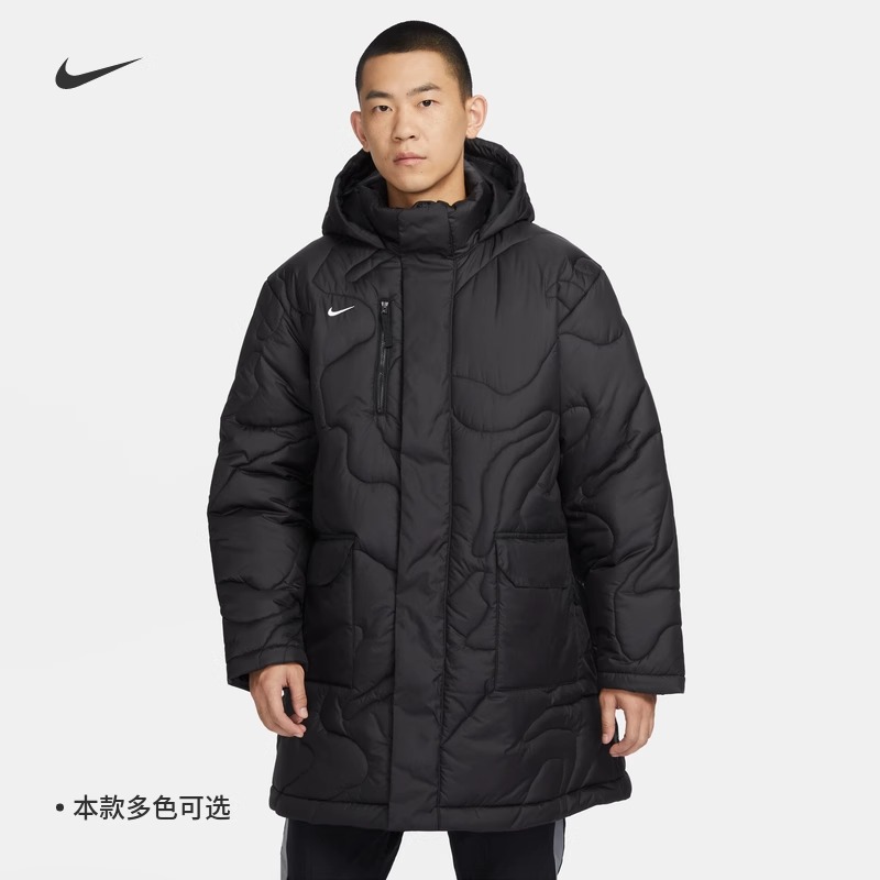 耐克/NIKE男子运动宽松休闲保暖中长款足球棉服外套FB6337-010