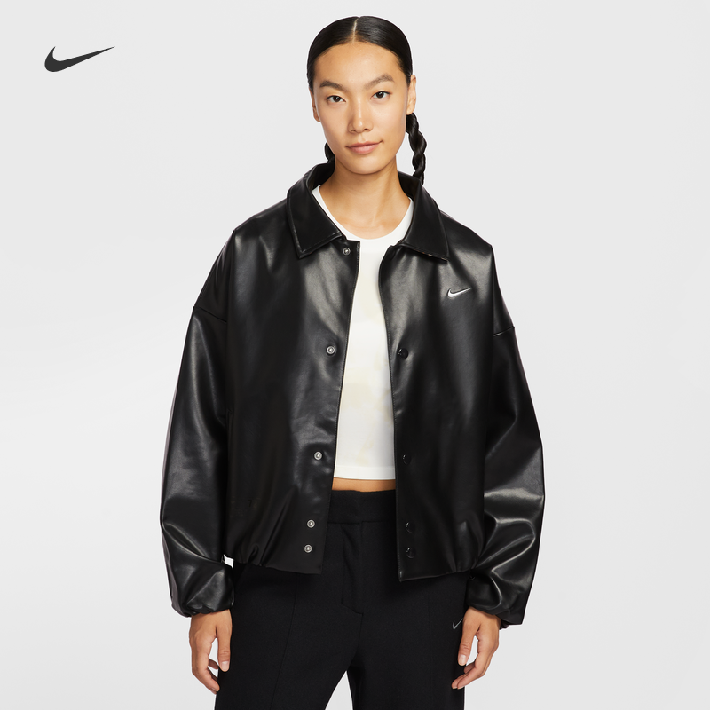 耐克/NIKE女子运动宽松休闲冬季新款舒适翻领皮衣外套IO0477-010