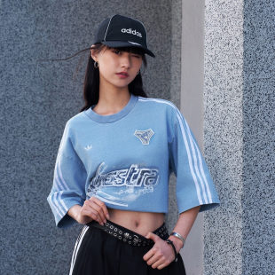 阿迪达斯三叶草女子超宽松休闲牛仔布印花短袖T恤KZ5011 KZ5012
