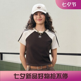 阿迪达斯三叶草女子运动休闲复古短款圆领短袖T恤KU4767 KU4768