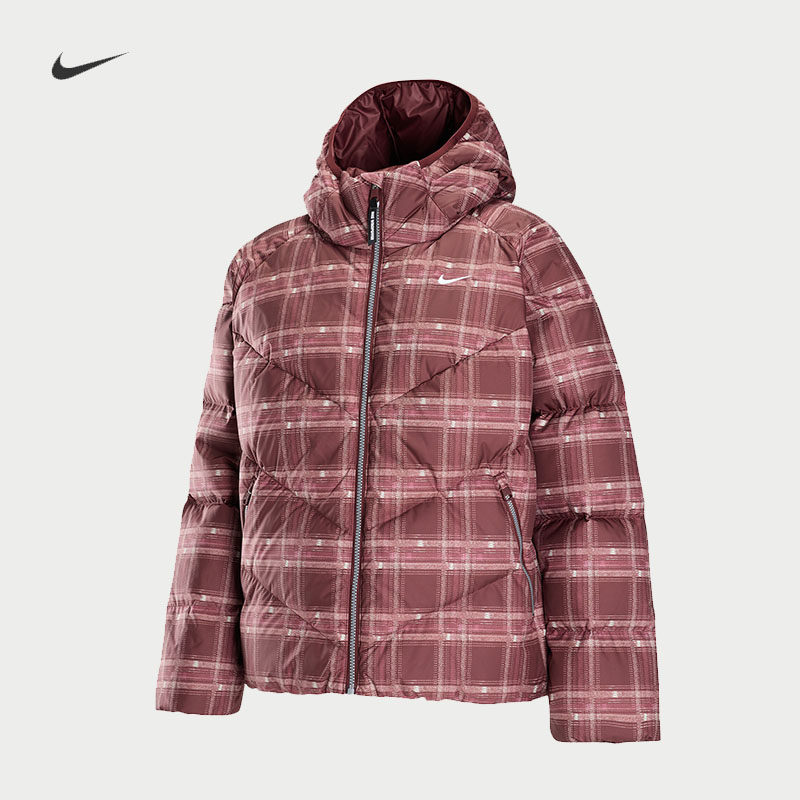 耐克/NIKE女子运动宽松休闲拒水防风格子纹羽绒服IX4700-297-658