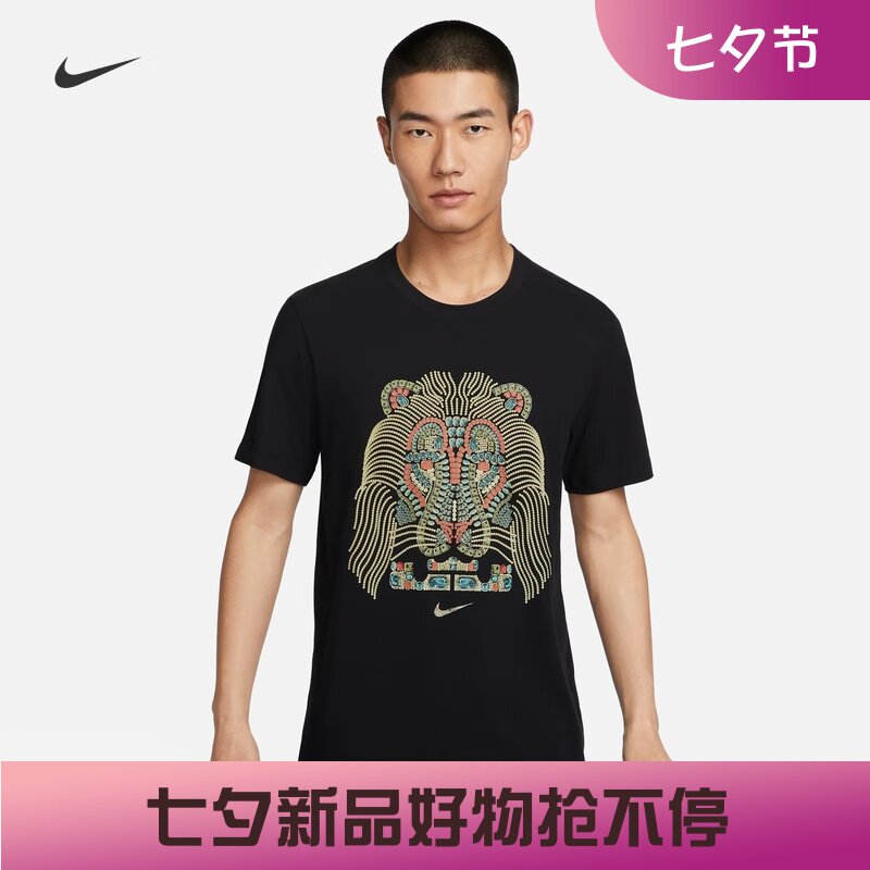 耐克男子詹姆斯狮子印花短袖T恤