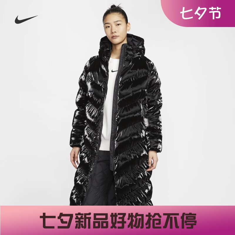 耐克女子亮面保暖长款棉服外套