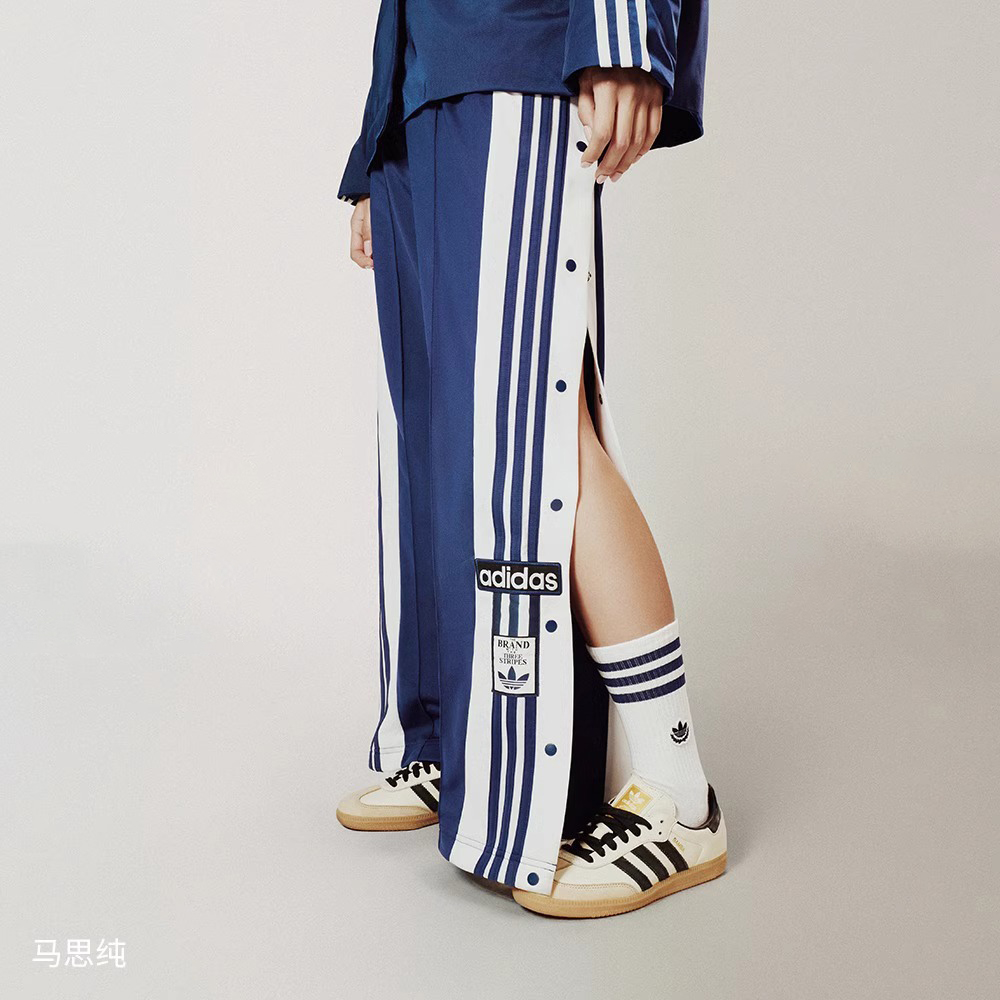 阿迪达斯女子宽松复古排扣长裤