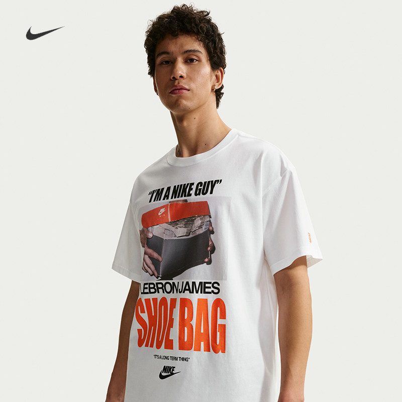 耐克/NIKE男子运动休闲纯棉印花新款詹姆斯篮球短袖T恤IH8574-100