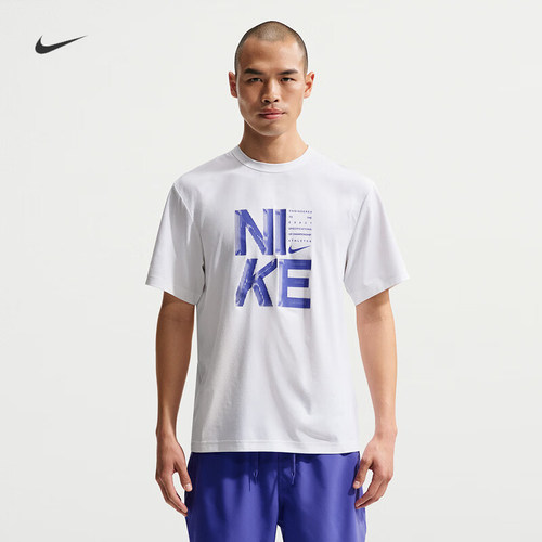 耐克/NIKE男子运动训练防晒速干印花圆领短袖T恤IF2779-010-100
